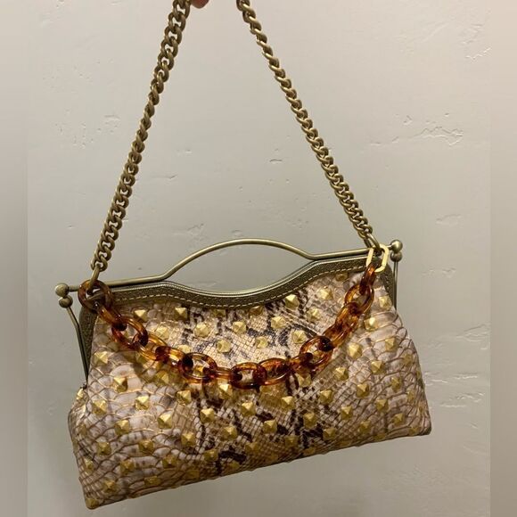 Handsewn Genuine Embossed Leather, Double Kisslock & Top Handle Bag, Crossbody - Picture 7 of 16